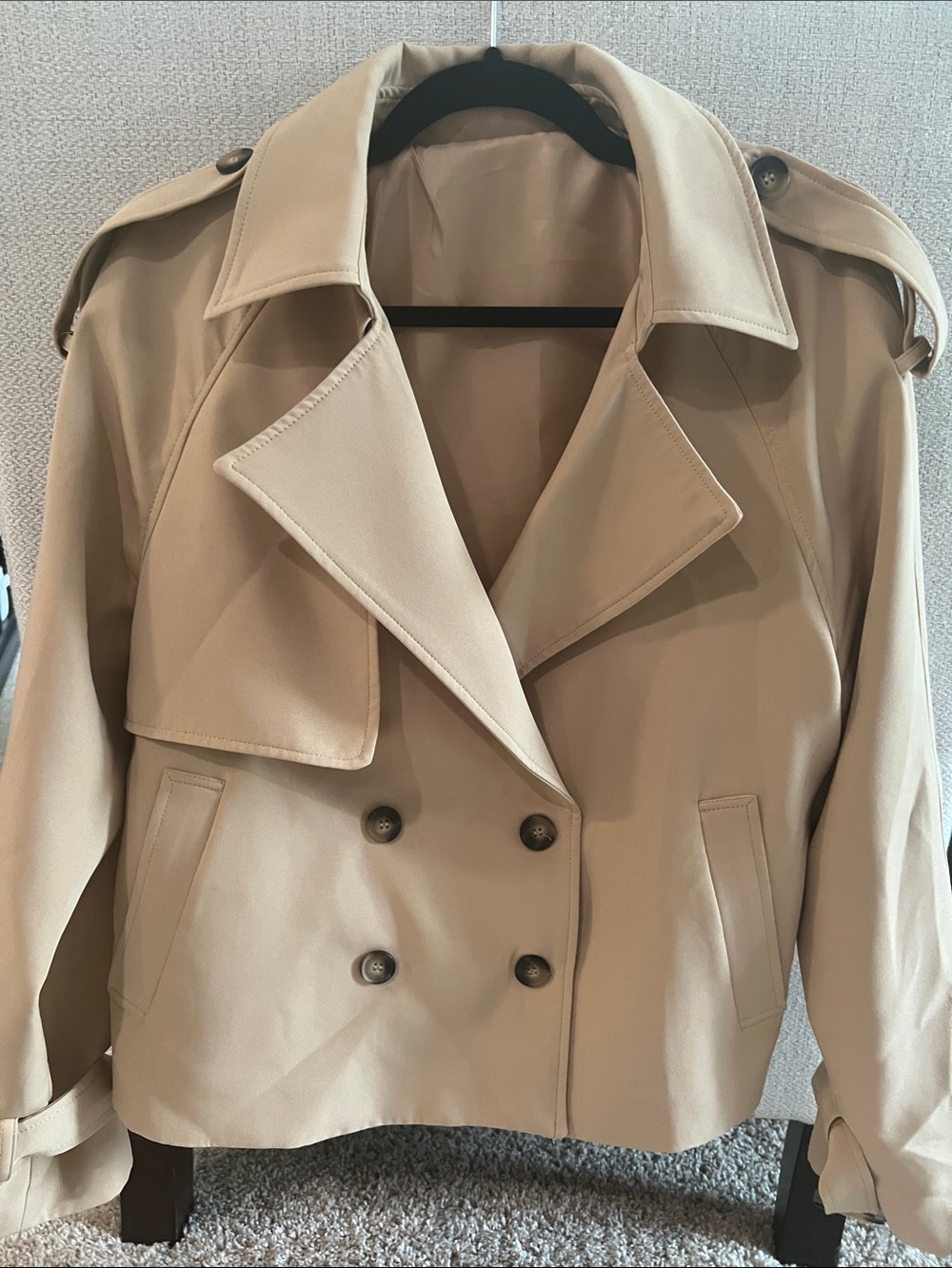 Women’s Tan Double-Breasted Trench Coat Jacket